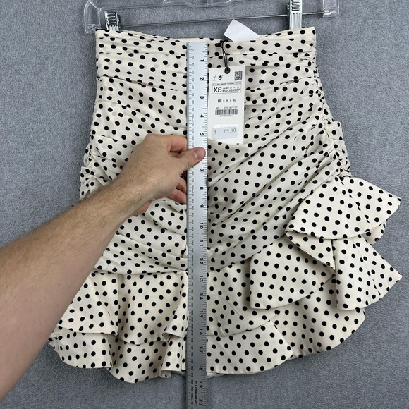 Zara Skirt Womens XS White Polka Dot Ruffle Ruched Mini Satin Lined Party NWT - Picture 6 of 10